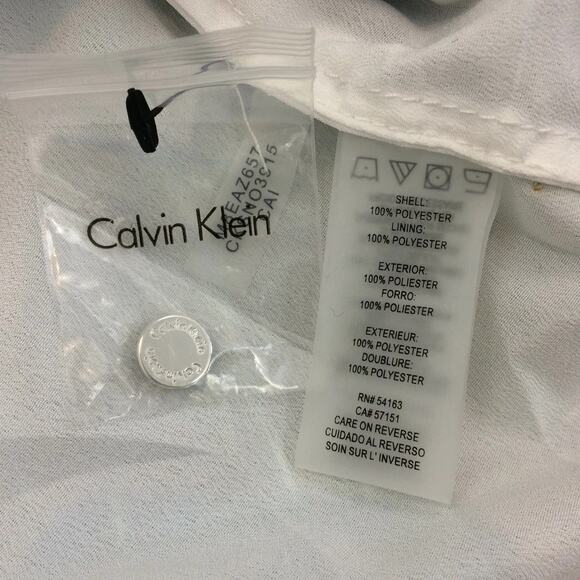 NWT Calvin Klein Top Blouse XS Tropical Long Sleeve Chiffon Pleated V Neck Crepe - Picture 8 of 10